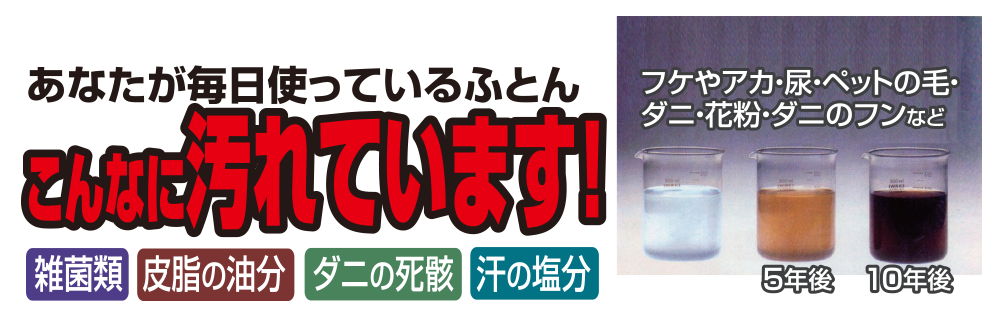 あなたが毎日使っているふとん こんなに汚れています